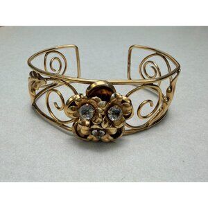 Vintage Walter Lampl Gold Filled Floral Rhinestone Bracelet Circa 1940s